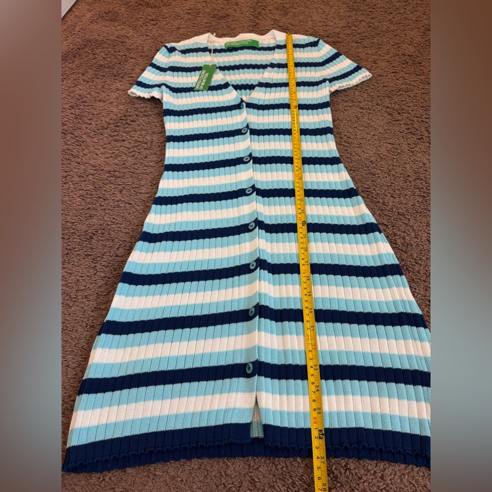 United Colors of Benetton Blue Striped Sweater Dress Cardigan Duster M NEW - Picture 12 of 15